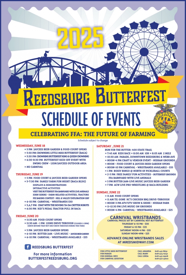 Schedule of Events, Reedsburg Butterfest 2025