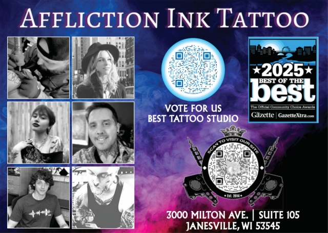 Vote for Us Best Tattoo Studio, Affliction Ink, Janesville, WI