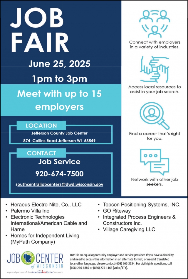Looking for a New Job?, Job Center of Wisconsin Job Fair (June 25, 2025)