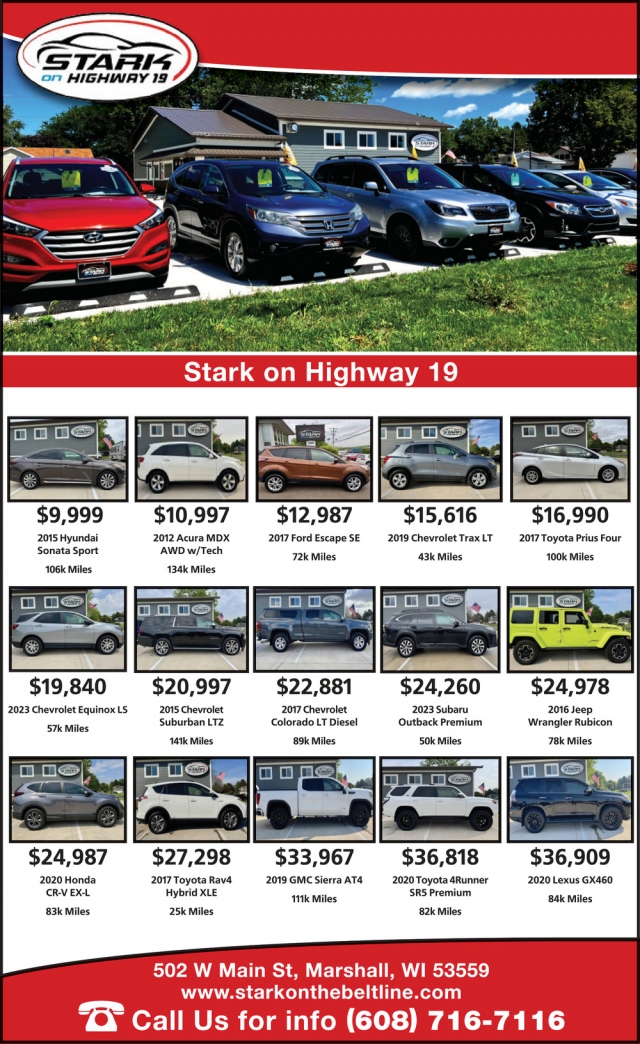 Cars for Sale, Stark on Highway 19, Marshall, WI