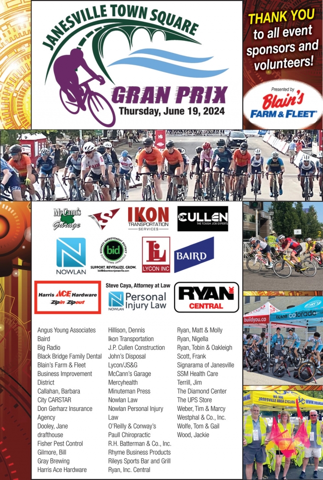 Thank You to All Event Sponsors, Janesville Town Square Gran Prix (June 19, 2025)