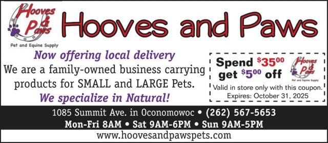 Pet Supply, Hooves & Paws, Oconomowoc, WI
