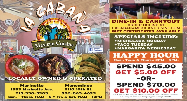 Mexican Cuisine, La Cabaña Mexican Bar and Grill, Fort Atkinson, WI