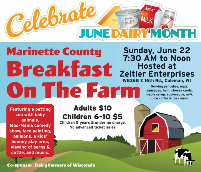 Celebrate June Dairy Month, Marinette County Breakfast on The Farm