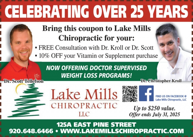 Celebrating 25 Years, Lake Mills Chiropractic, LLC, Lake Mills, WI