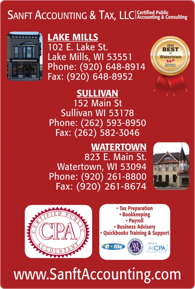 Certified Public Accounting & Consulting, Sanft Accounting & Tax, LLC, Lake Mills, WI