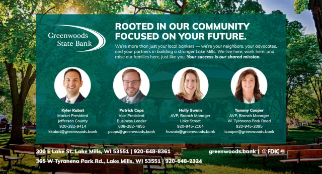 Rooted in Our Community Focused on Your Future, Greenwoods State Bank, Burlington, WI