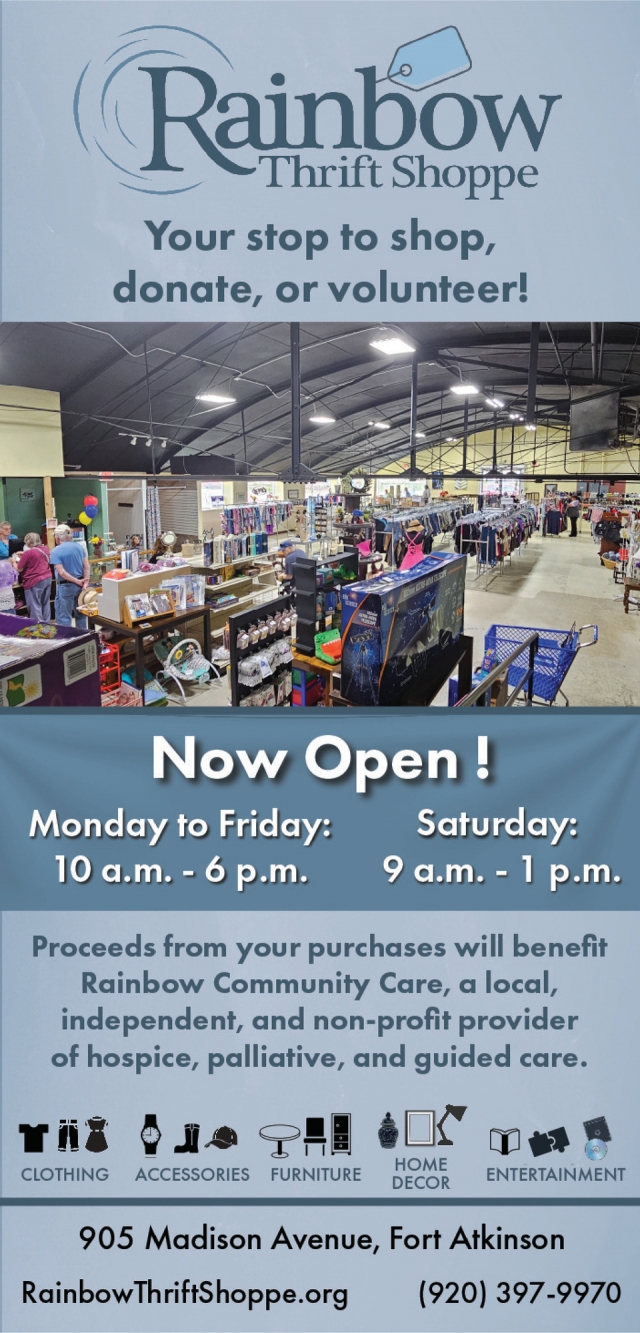 Your Stop to Shop, Donate, or Volunteer!, Rainbow Hospice Care, Inc., Jefferson, WI