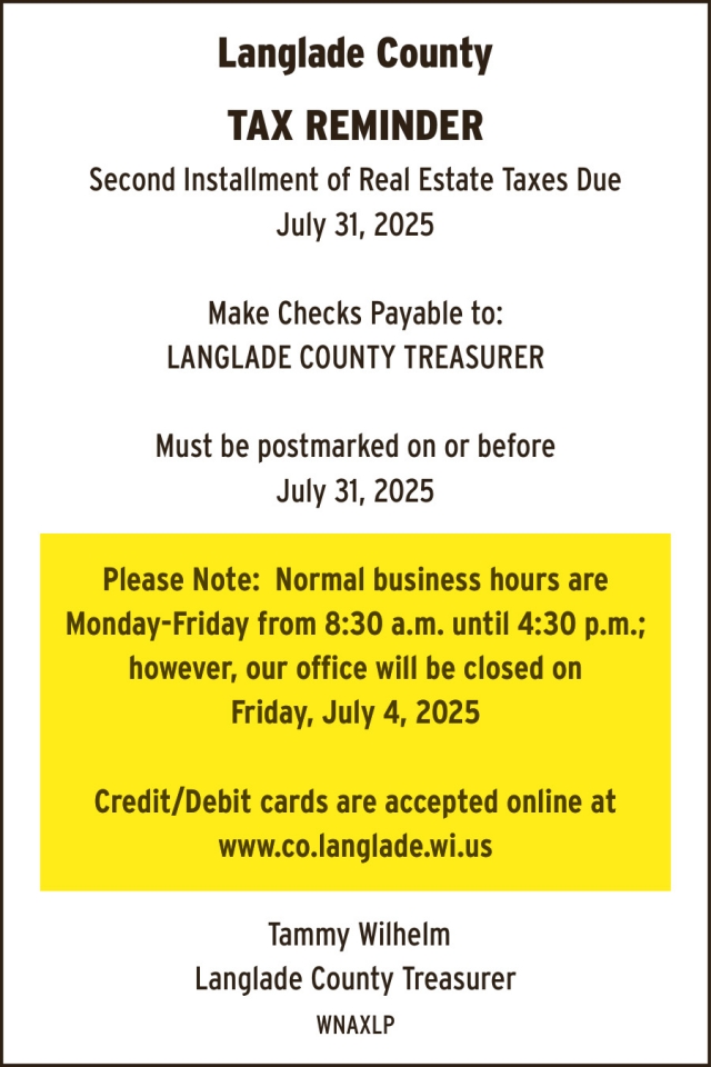 Tax Reminder, Langlade County