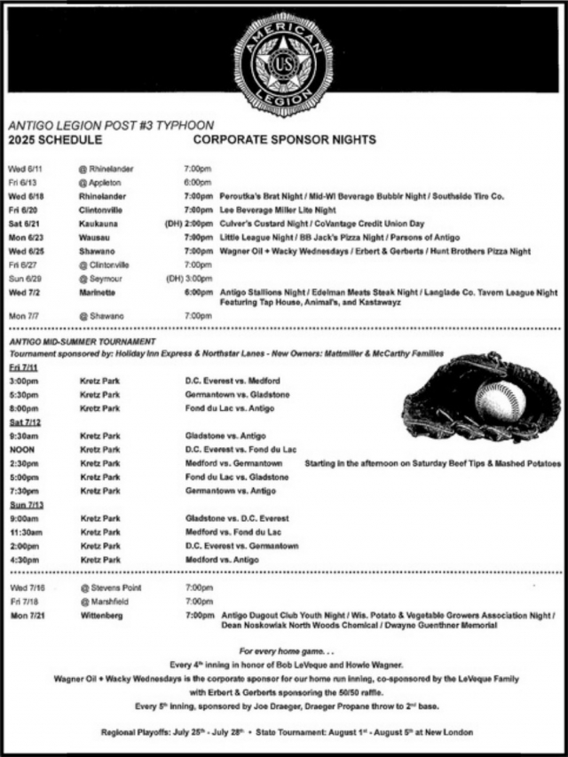 Corporate Sponsor Nights, American Legion Post #3 Typhoon