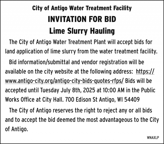 Invitation for Bid, City of Antigo, Antigo, WI