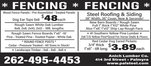 Steel Roofing & Siding, Anich Lumber Co., Palmyra, WI