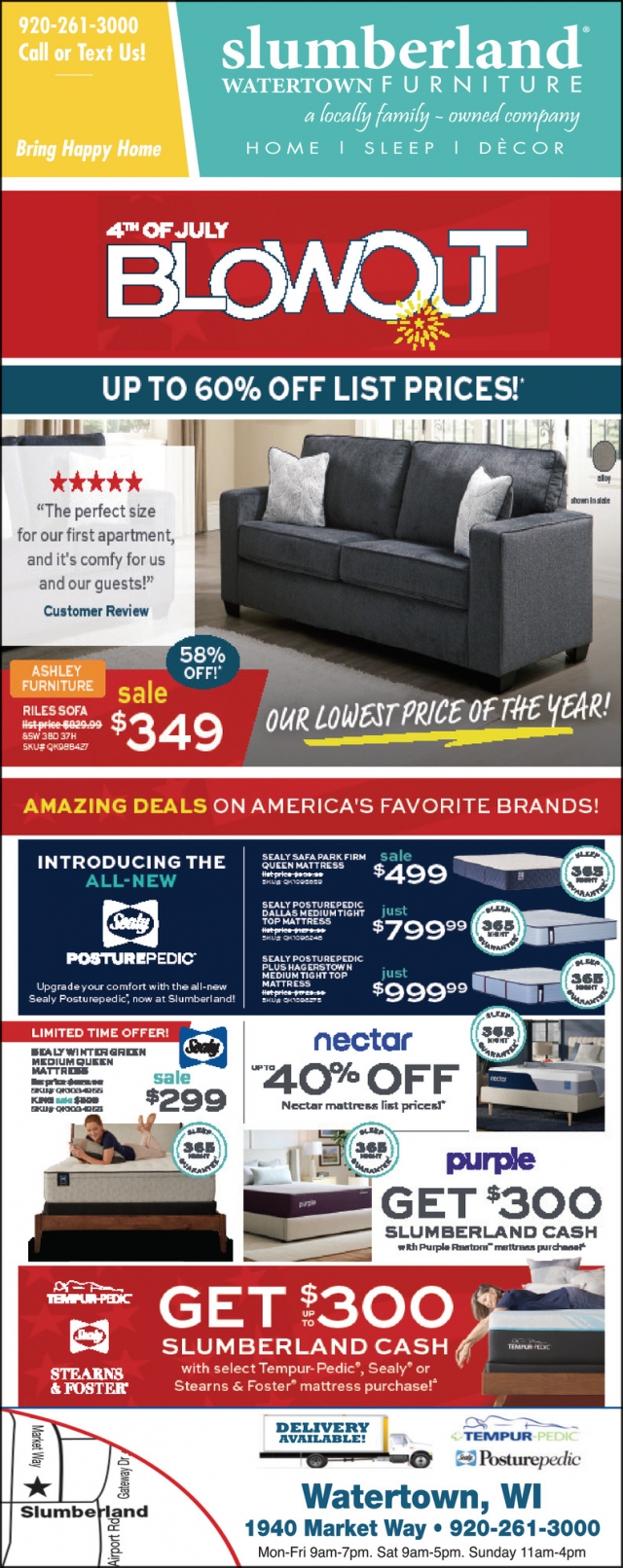 4th of July Blowout, Slumberland Furniture - Watertown, Watertown, WI