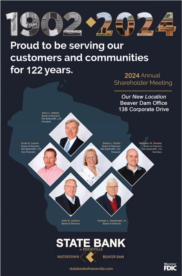2024 Annual Shareholder Meeting, State Bank of Reeseville, Reeseville, WI