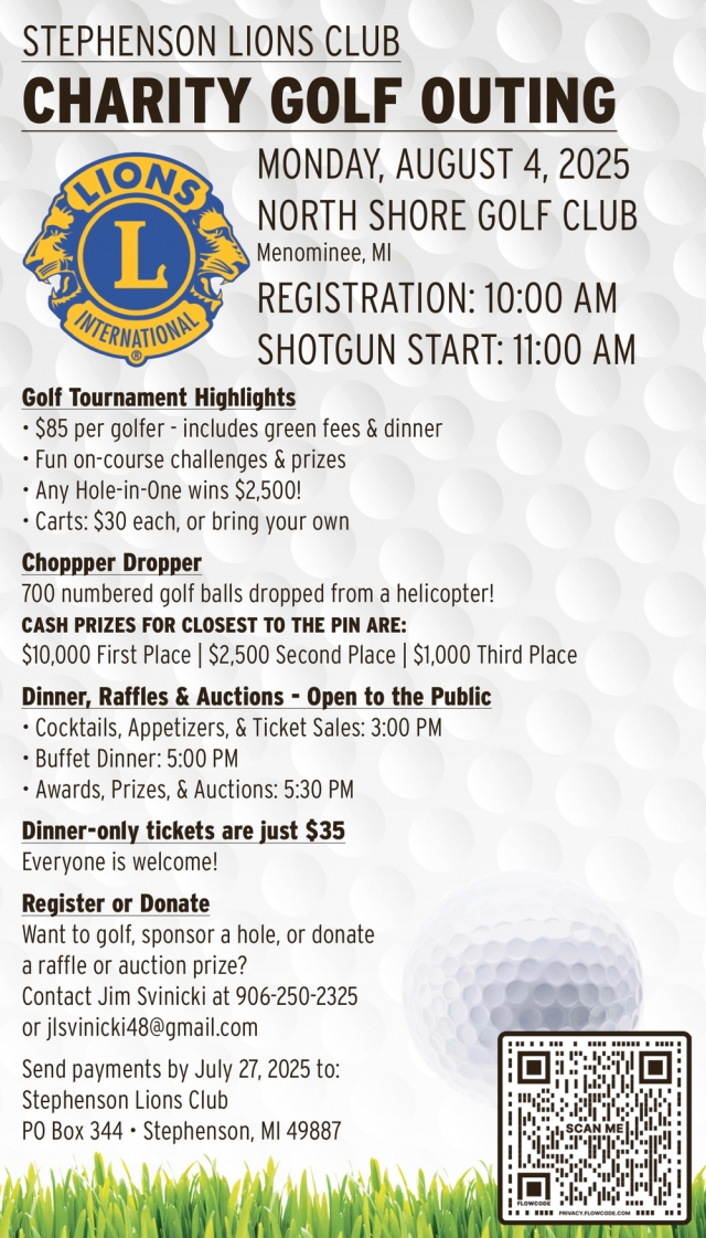 Charity Golf Outing, Stephenson Lions Club Charity Golf Outing (August 4, 2025)