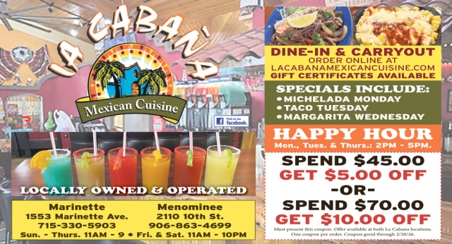 Mexican Cuisine, La Cabaña Mexican Bar and Grill, Fort Atkinson, WI