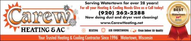 Your Trusted Heating & Cooling Contractor Since 1996, Carew Heating & AC, Inc., Watertown, WI