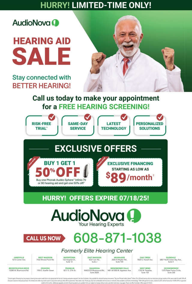 Hearing Aid Sale, Elite Hearing Centers of America, Waukesha, WI