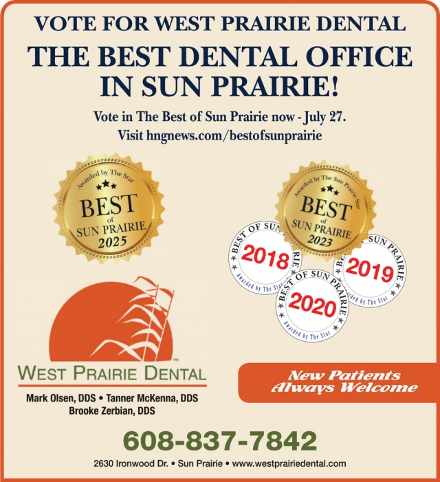 Best Dental Office, West Prairie Dental, Sun Prairie, WI