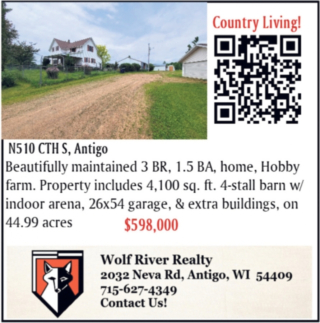 Country Living!, Wolf River Realty, Antigo, WI
