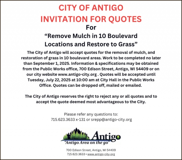 Invitation for Quotes, City of Antigo, Antigo, WI