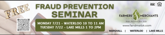 Fraud Prevention Seminar, Farmers Merchants State Bank, Oconomowoc, WI