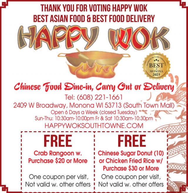 Best Asian Food, Happy Wok, Monona, WI