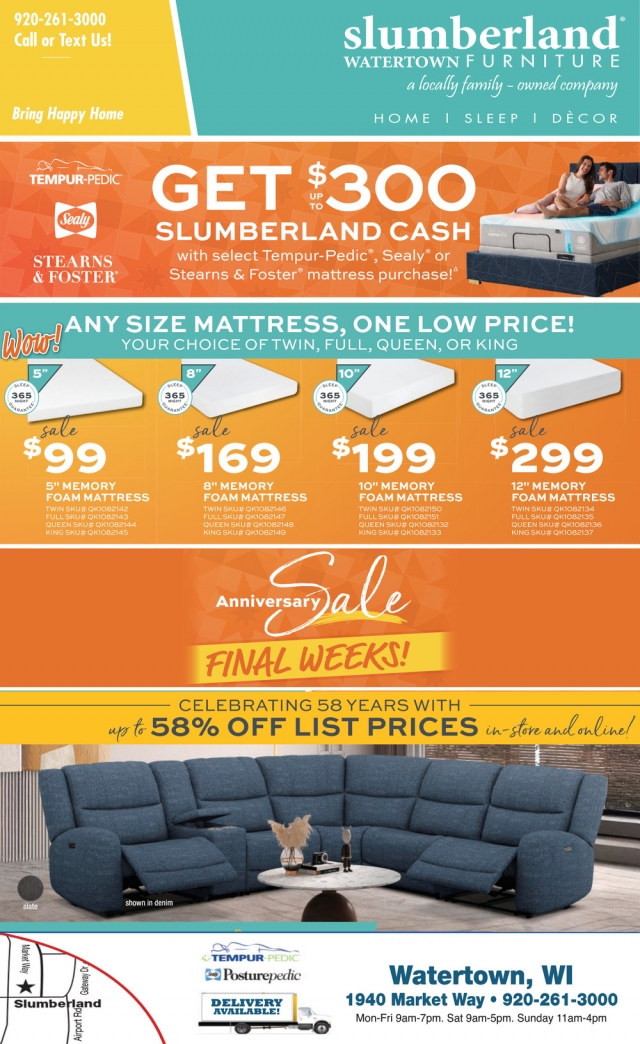 Get $300 Slumberland Cash, Slumberland Furniture - Watertown, Watertown, WI