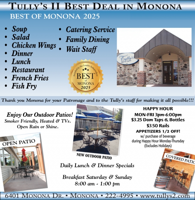 Catering Services, Tully's II Food & Spirits, Monona, WI