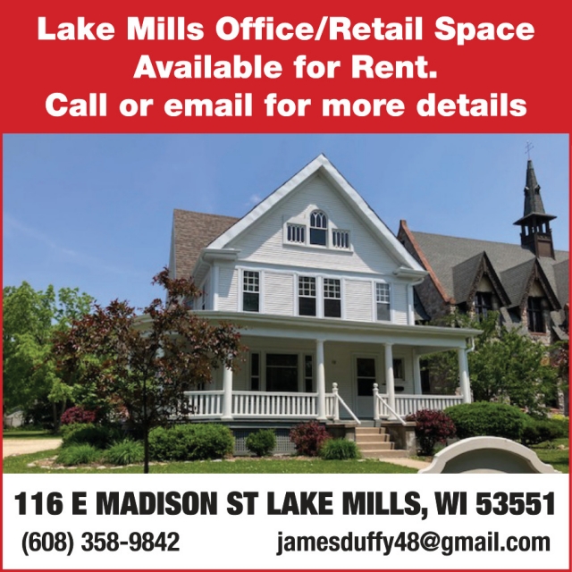 Lake Mills Office/Retail Space, jamesduffy48@gmail.com