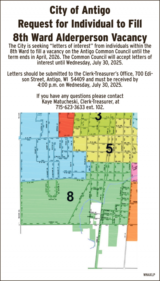 Request for Individual to Fill 8th Ward Alderperson Vacancy, City of Antigo, Antigo, WI