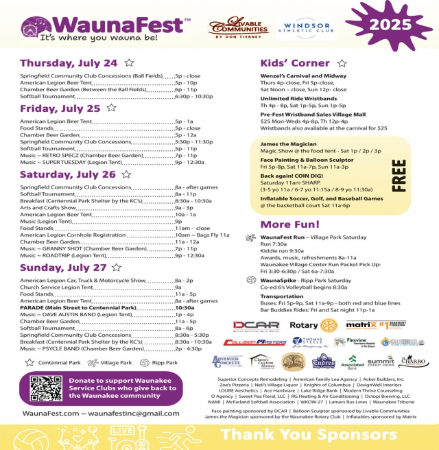 Event Schedule, WaunaFest, Waunakee, WI