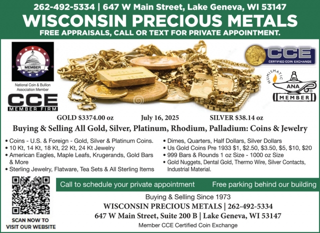 Gold & Silver Coins, Wisconsin Precious Metals Refinishing Services, Lake Geneva, WI
