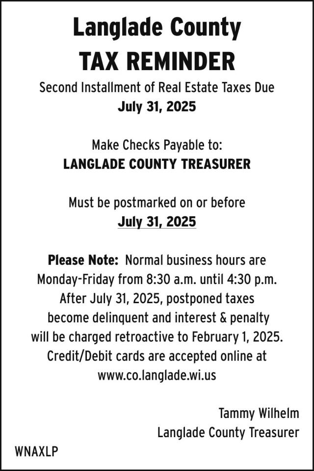 Tax Reminder, Langlade County