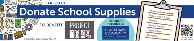 Donate School Supplies, Blackhawk Community Credit Union, Stoughton, WI