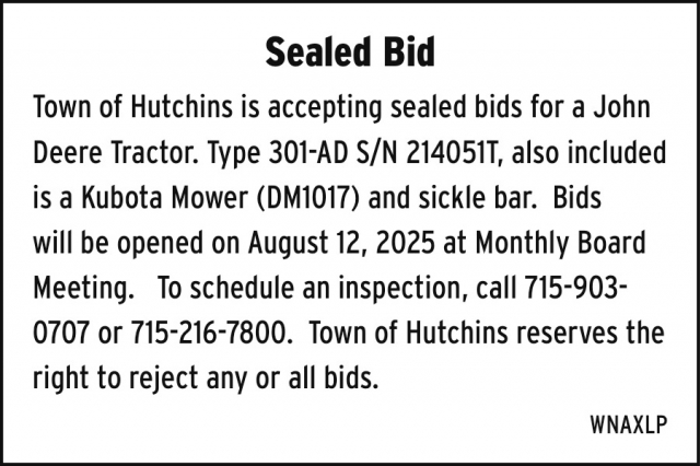 Sealed Bid, Town of Hutchins