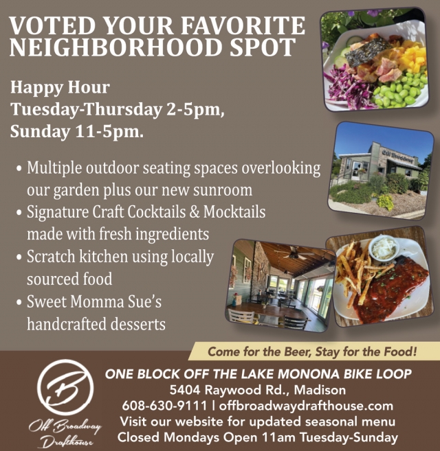 Your Favorite Neighborhood Spot, Off Broadway Drafthouse, Madison, WI