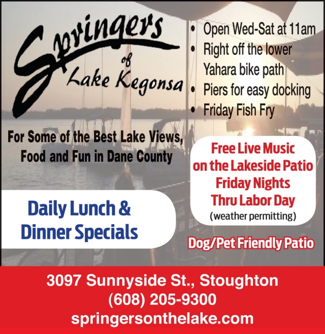 Daily Lunch & Dinner Specials, Springers of Lake Kegonsa, Stoughton, WI