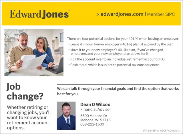 Financial Advisors, Dean D Wilcox - Edward Jones, Monona, WI