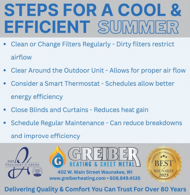 Steps for A Cool & Efficient Summer, Greiber Heating & Sheet Metal, Inc., Waunakee, WI