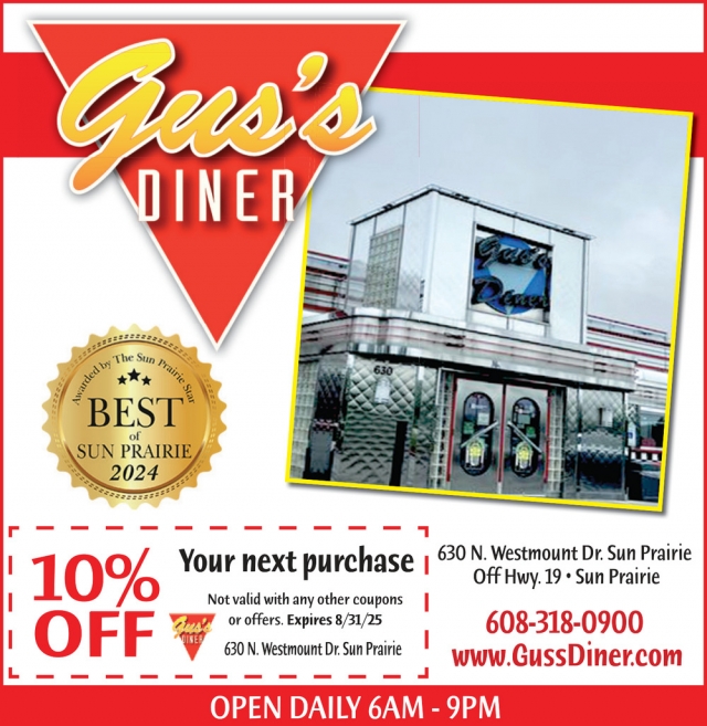 10% Your Next Purchase, Gus's Diner, Verona, WI