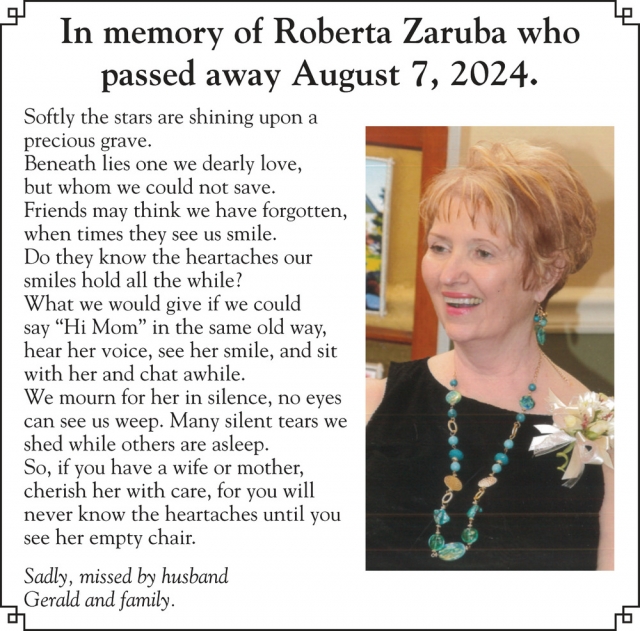 Roberta Zaruba, Obituaries, WI