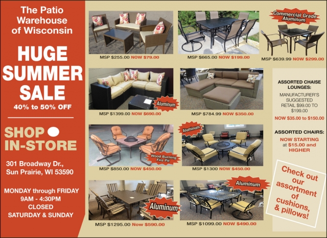 Huge Summer Sale, Patio Warehouse of Wisconsin, Sun Prairie, WI