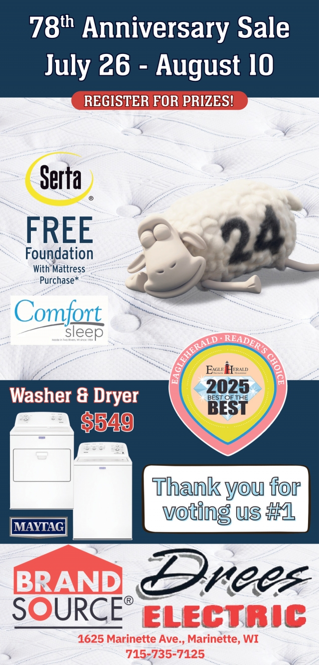 78th Anniversary Sale, Drees Electric, Marinette, WI