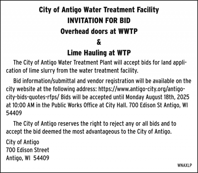 Invitation for Bid, City of Antigo, Antigo, WI