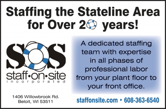 Staffing the Stateline Area for Over 20 Years!, Staff On Site, Inc, Beloit, WI