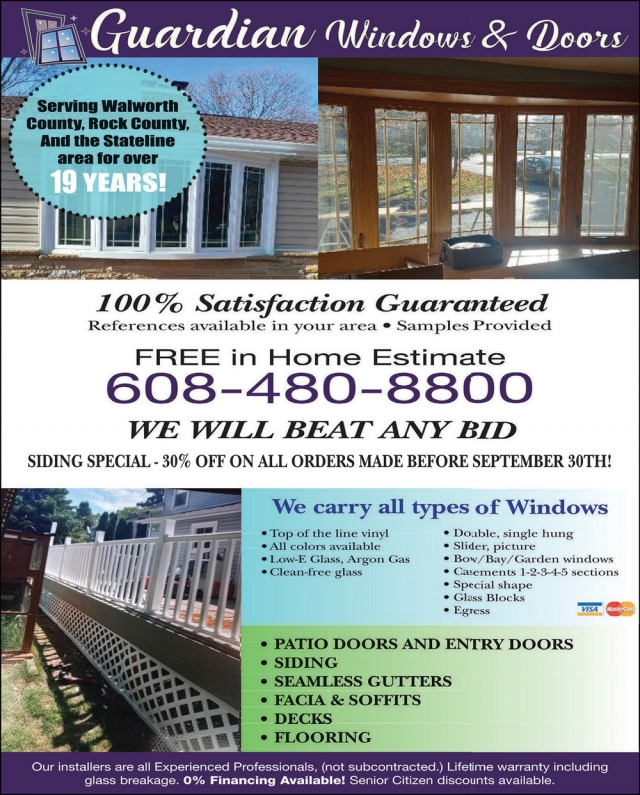 100% Satisfaction Guaranteed, Guardian Windows & Doors, Walworth, WI