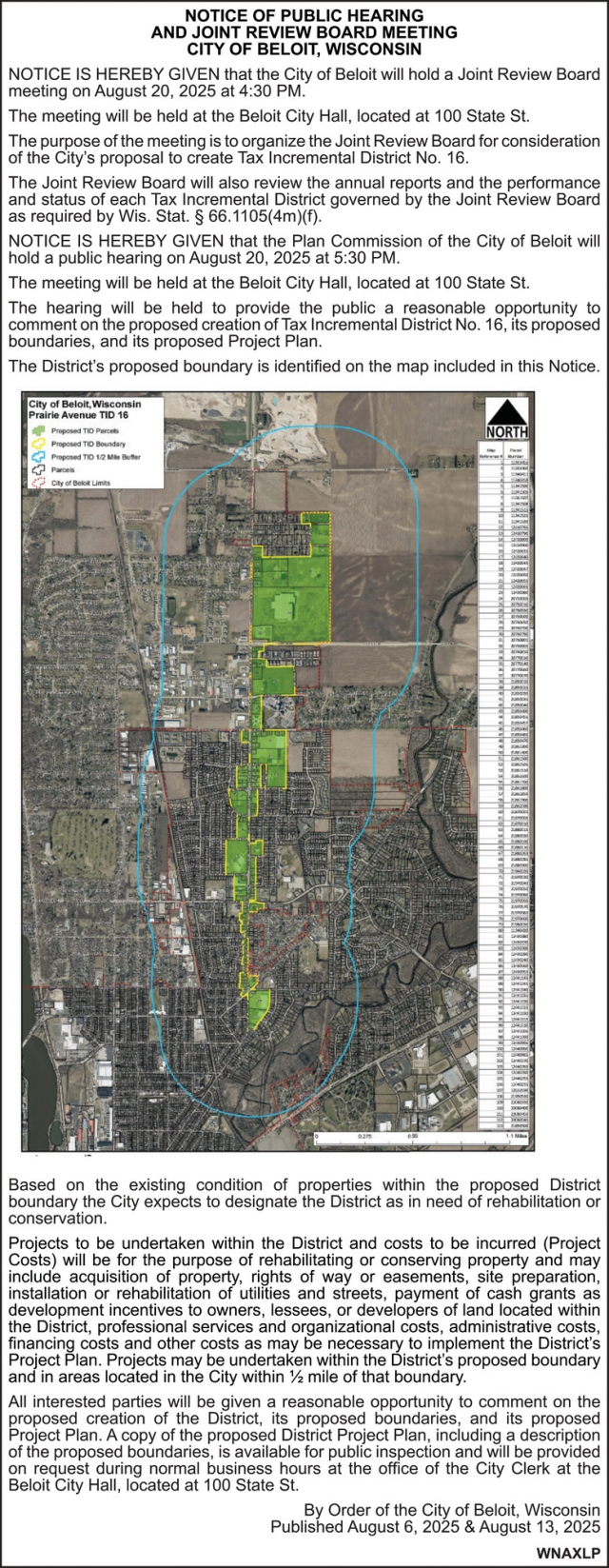 Notice of Public Hearing, City Of Beloit, Beloit, WI