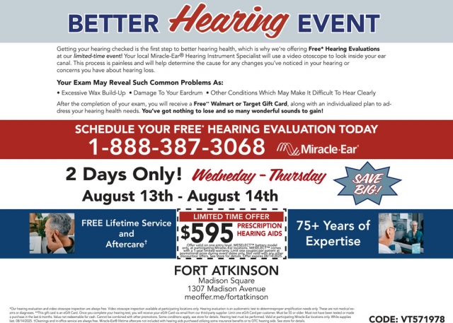 Better Hearing Event, Miracle Ear - Fort Atkinson