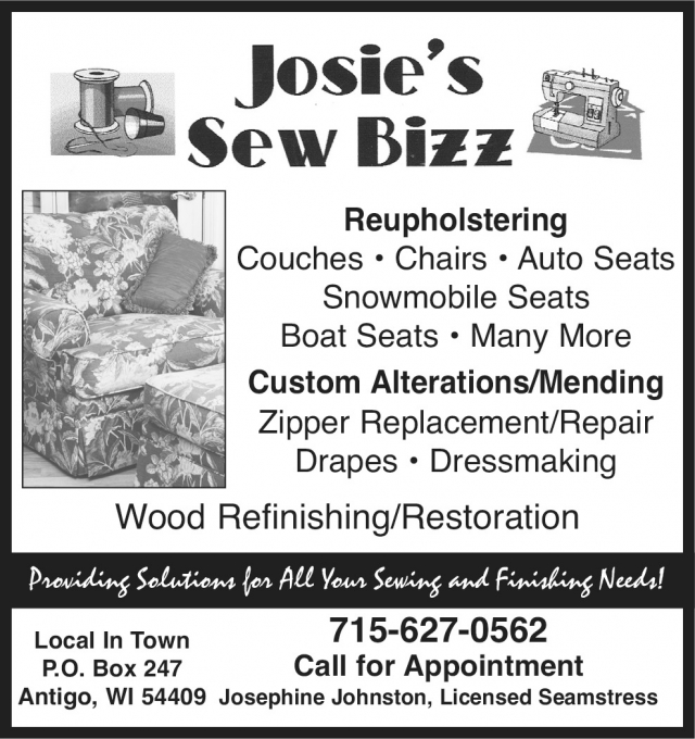 Reupholstering, Josie's Sew Bizz, Antigo, WI